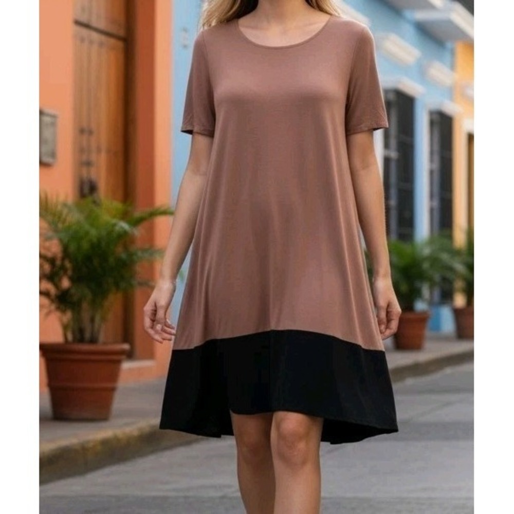 J Jill Wearever Dress Size Small S Brown Black Colorblock Knit Mid Neutral